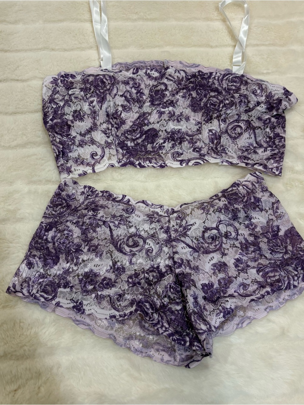Vintage Purple Floral Lace Bandeau & Short Set